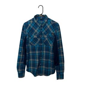 NRS Guide Shirt Mens Medium Blue Plaid UPF 35 Mesh Performance Snap Button